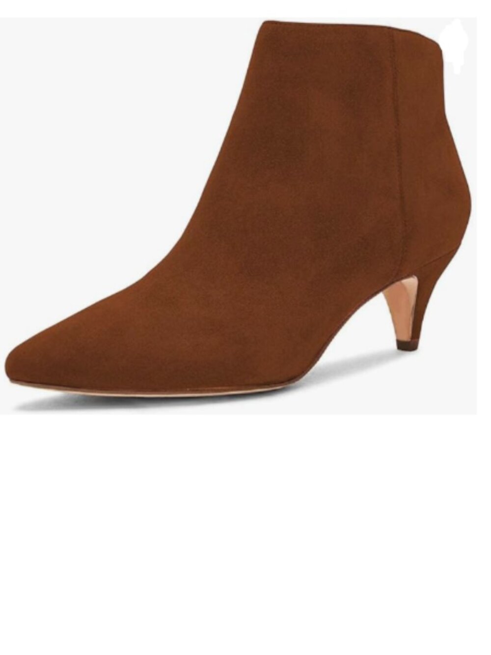 XYD Sienna Brown Kitten Heel Ankle Boots Pointed Closed Toe Side Zipper Bootie